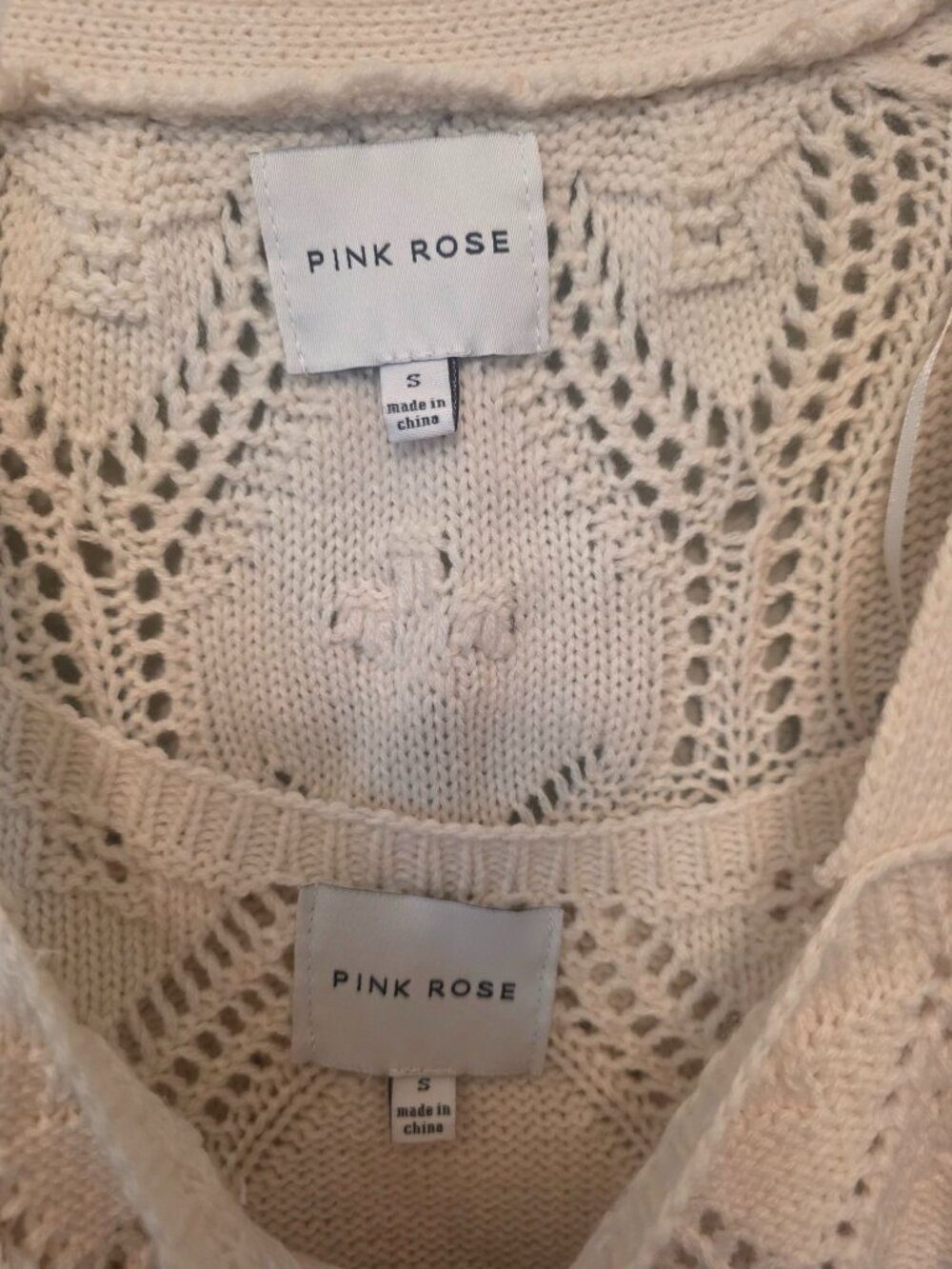 Pink Rose 2 Piece Embroidered Cardigan Open Knit Sweater Tank Set S EUC - Picture 4 of 13